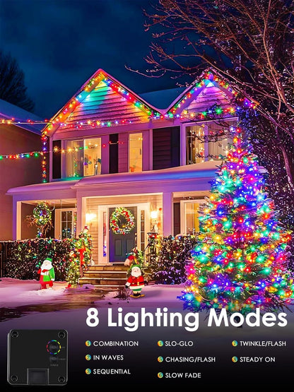4pk Multi-Colored Solar Christmas Lights Outdoor Waterproof, 400 LED 132 FT Solar Powered LED String Lights Green Wire with 8 Modes, Solar Fairy Lights for Xmas Tree Party Wedding Garden Decorations