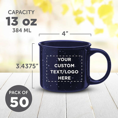 DISCOUNT PROMOS Custom Ceramic Campfire Coffee Mugs 13 oz. Set of 50, Personalized Bulk Pack - Perfect for Tea, Espresso, Cappuccino, Hot Cocoa - Blue