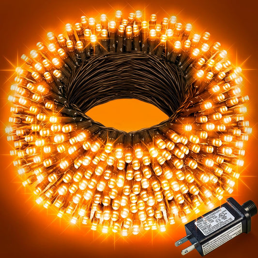 Orange Halloween Lights Outdoor, 100FT 300 LED Halloween String Lights with 8 Modes Waterproof, Plug in Green Wire Twinkle Tree Light for Indoor Patio Yard Party Holiday Decorations