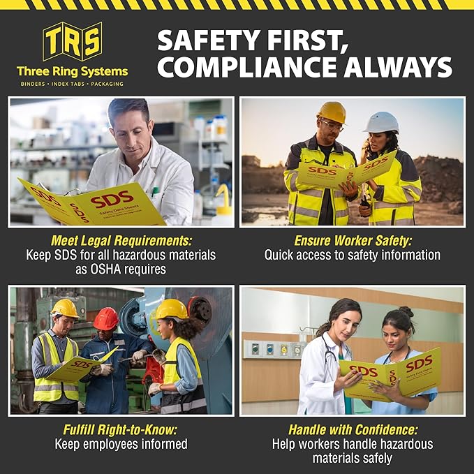 SDS Poly 3-Ring Binder 2 Inch - Bilingual English/Spanish Safety Data Sheet Binder - Heavy Duty MSDS Organizer for OSHA Compliance - Holds up to 400 SDS Sheets - Bright Yellow for High Visibility