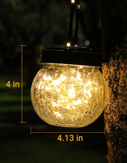 PARTPHONER Solar Lantern Solar Lights Outdoor Waterproof 2-Pack, Solar Powered Hanging Lights Cracked Glass Hanging Globes for Christmas Decoration, Shepherd Hook, Garden Tree Ornaments