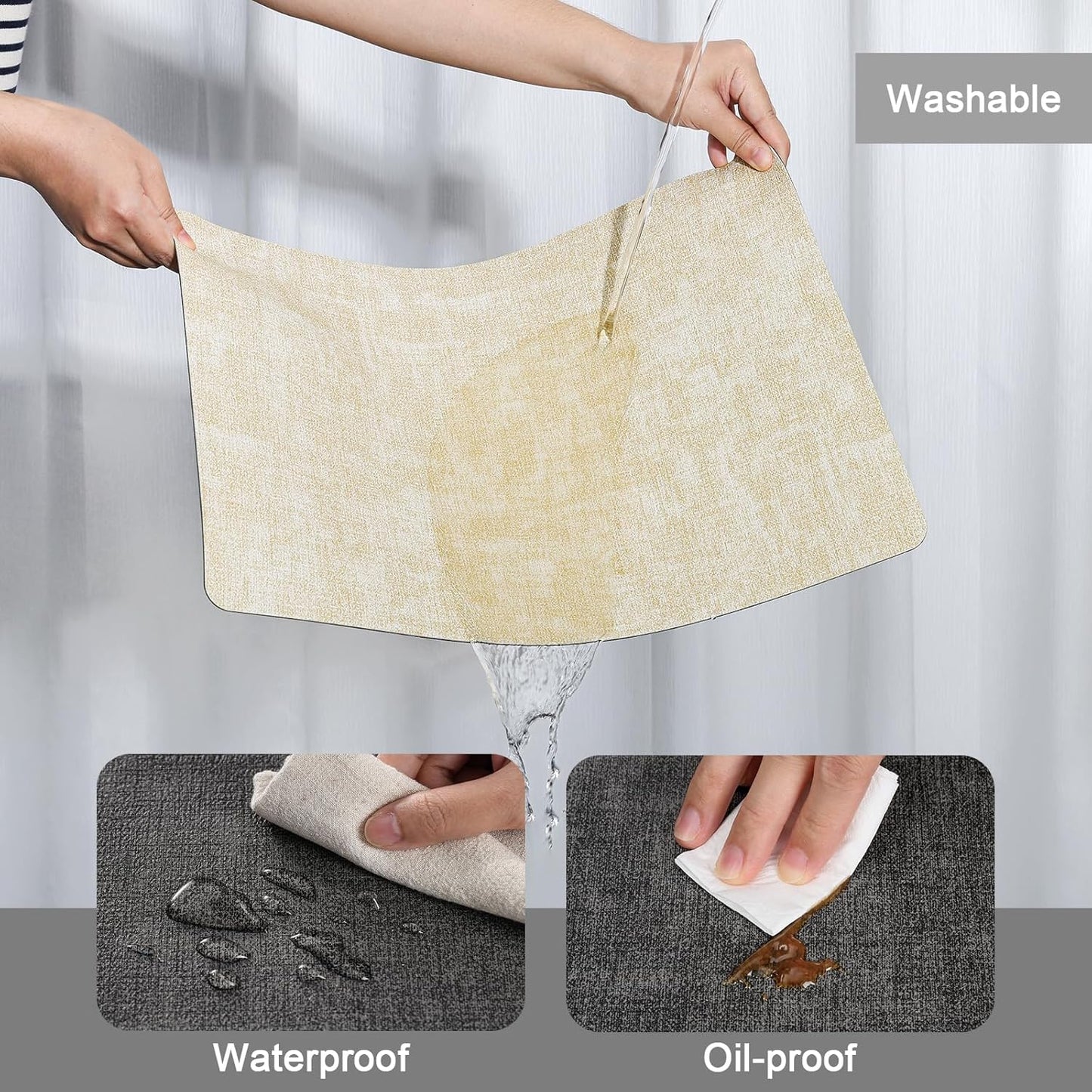 Myir JUN Dual Sided Placemats, Faux Leather Set of 4 for Dining Table Indoor Outdoor, Square Non-Slip Washable Table Mats (Gray Cream-White)