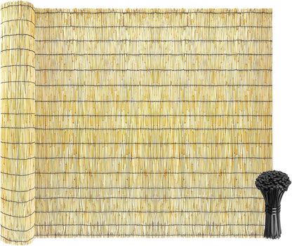 Natural Reed Fencing Rolls: Privacy Bamboo Fence 3/4/5/6ft High Roll Reed Screen, Decorative Bamboo Fencing for Outdoor Balcony Patio Garden Backyard,with Cable Zip Ties(Nature, 6x16.4ft)