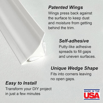 InstaTrim New & Improved Self-Adhesive Caulk Trim, 1/2" x 10', 2-Pack, Flexible, Waterproof, Stain Resistant for Bathroom, Floors, Walls, DIY Project, White