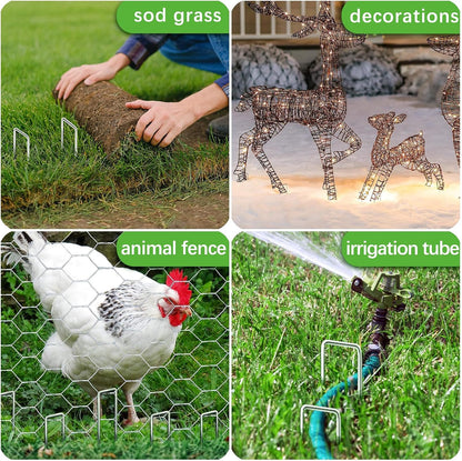 200 Pack Landscape Staples 4 Inch 12 Gauge Garden Stakes Galvanized Garden Staples Ground Pins Anti-Rust Ground Stakes for Weed Barrier, Irrigation Tubing, Yard Lawn, Landscape Fabric