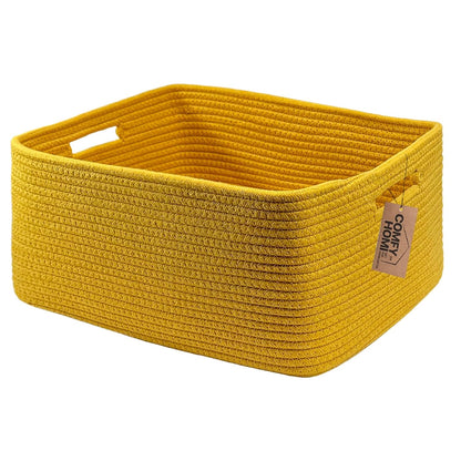 COMFY-HOMI Cotton Rope Woven Basket with Handles for Shelves,Toys,Book, Cloth Storage Baskets for Organizing-17" x 13" x 7.5" Toy Decorative Organizer for Living Room, Bathroom （Yellow）