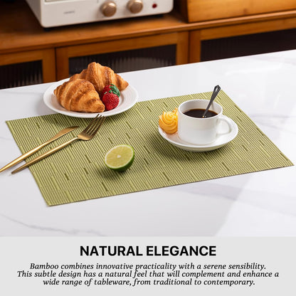 LEXMORE Placemats Set of 8 Vinyl/Plastic Woven Place Mats for Kitchen Table Indoor/Outdoor Washable Placemat Wipeable Dining Table Mats(Pea Green)