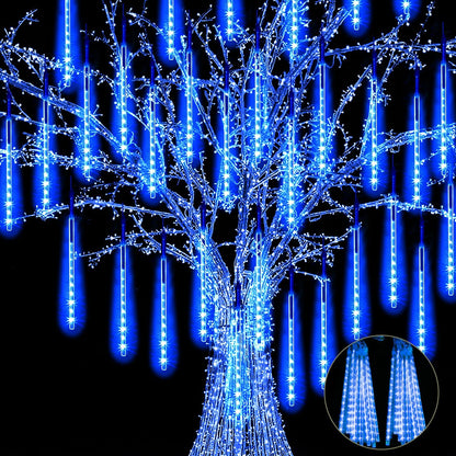 【4 Pack】 JJGoo Christmas Lights Meteor Shower Rain Lights 20inch, Totally 40 Tube 1440 LEDs Icicle Lights Outdoor Raindrop Lights for Xmas Halloween Wedding Party Tree Holiday Decoration, Blue