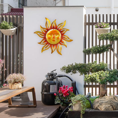 Metal Sun Outdoor Wall Art Decor Large 19 Inch, Hanging for Indoor Outdoor Patio Garden Fence Deck Yard Pool Wall Sculpture Decoration for Living Room Bedroom Colorful Unique