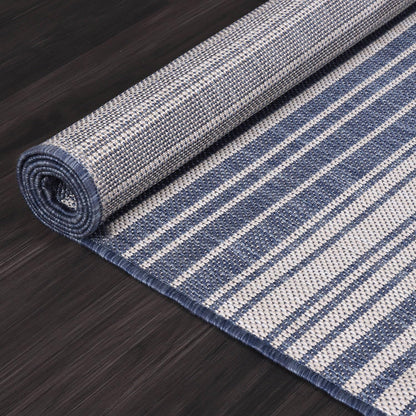Stripe Outdoor Rug 9x12 Washable Outside Carpet for Indoor Patio Porch Waterproof Easy Cleaning Non Shedding Area Rugs Blue 9 x 12