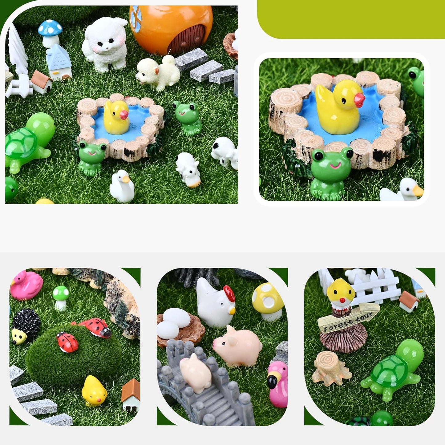 120 Pcs Fairy Garden Accessories, Micro Landscape Ornaments Kit, Mini Resin Animals with Fairy Tiny House for Home Outdoor and Plant House Decor