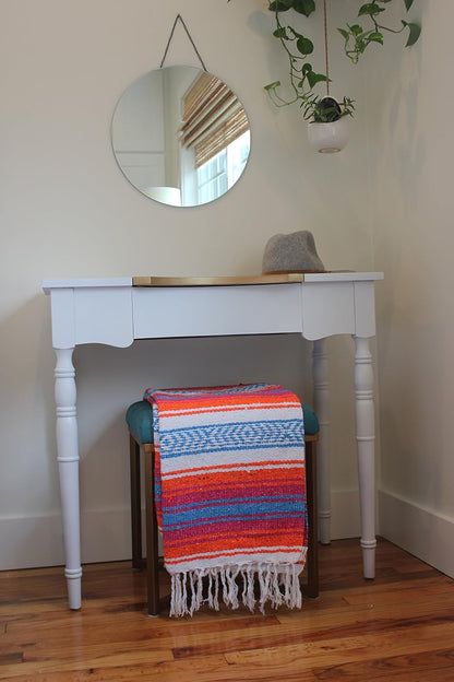 Del Mex Classic Mexican Blanket, Large Authentic Woven Falsa Throw (70"x50"), Artisan Southwest Décor for Beach, Yoga, Outdoors (Orange/Pink/Blue)