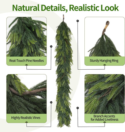 Christmas Decorations – 6FT Artificial Norfolk Pine Greenery Garland, Real Touch Christmas Garland for Mantel, Staircase, Fireplace, Front Door, Indoor & Outdoor Holiday Decor (1, 6FT)