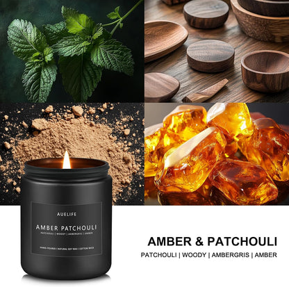 Amber & Patchouli Candle | Candles for Men - Scented Candles for Home, Gifts for Men - Soy Candle for Home Scented, Aromatherapy Manly Gift - 7oz Black Jar
