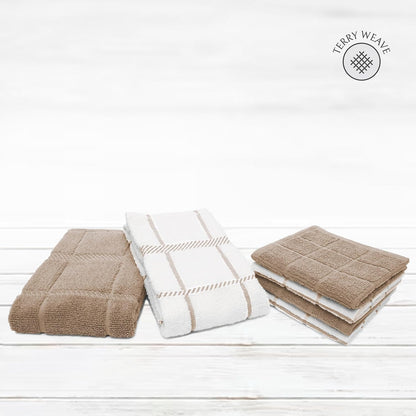 100% Cotton Terry Dish Cloth & Dish Towel, 6 Pack, Super Soft and Absorbent Kitchen Towels, Perfect for Kitchen Cleaning and Dish Washing (TAN (DT and DC Combo))