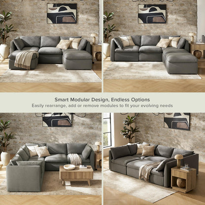 mopio Oversized Modular Sectional Sofa with Fully Removable Covers and Storage, Convertible U, L-Shaped and Sleeper Sectional, Modern Couches with Ottoman Chaise (Stone Gray Fabric, 5 Seats, U)