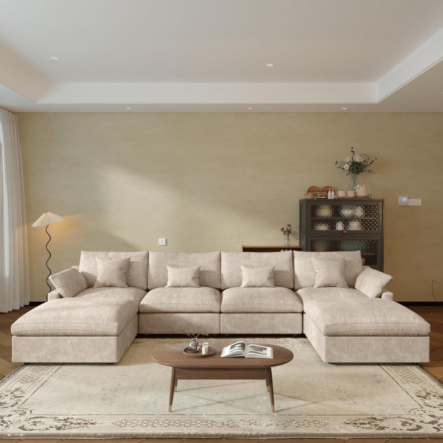 JACH U-Shaped Sectional Couches for Living Room, Cloud Sectional Couch with Deep Seat, 155.9" Modular Sofa with Chaise, Covers Removeable & Washable, Sofas Furniture for Living Room, Khaki