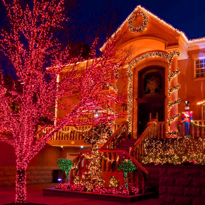 Dazzle Bright Christmas String Lights, 132FT 400 LED Connectable Green Wire 8 Modes String Lights, Waterproof Christmas Lights for Indoor Outdoor Patio Party Wedding Decorations, Red