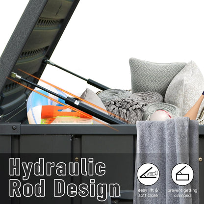 Domi Outdoor Deck Box 100 Gallon, Waterproof Lockable Steel Outdoor Storage Container with Resin Lid for Outside Cushions, Garden Tools and Pools Equipment (Gray)