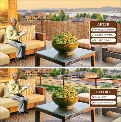 Natural Reed Fencing Rolls: Privacy Bamboo Fence 3/4/5/6ft High Roll Reed Screen, Decorative Bamboo Fencing for Outdoor Balcony Patio Garden Backyard,with Cable Zip Ties(Coffee, 5x16.4ft)