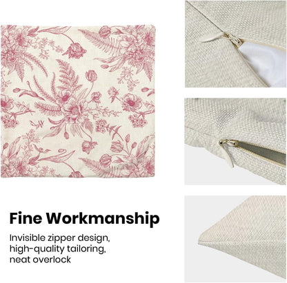 CXMEIFLY Hot Pink Spring Pillow Covers 18 x 18 Inch Set of 2 for Chinoiserie Flowers Decor Throw Pillows Floral Leaves Seasonal Plant Outdoor Decorative Cushion Cases for Couch Bed Decorations