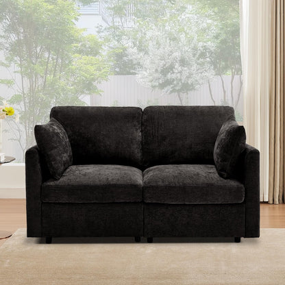 Tbfit 59" Loveseat Sofa, Chenille Small Sofa Couch, Love Seat with 2 Pillows for Small Space, Bedroom & Living Room, Black