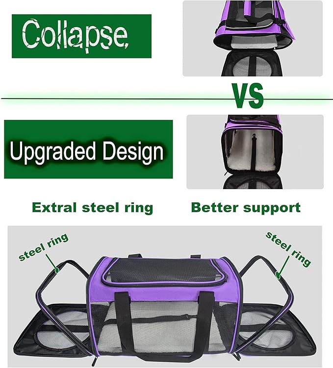 Soft-Sided Pet Carrier for Cats Small Dogs of 15 Lbs Medium Purple