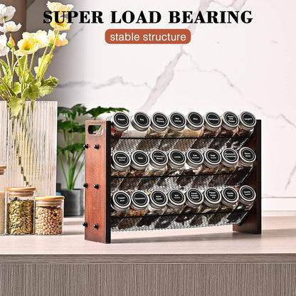 Spice Rack Organizer for Cabinet, Spice Organizer with 24 Empty Spice Jars, 180 Spice Labels, Wooden Spice Jar Organizer, Seasoning Organizer for Cabinet Kitchen, Pantry, Countertop or Wall Mount