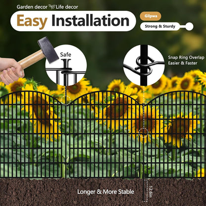 16 Panels Decorative Garden Metal Fence, 33in (H) x 38.67ft (L) No Dig Dog Fencing for Outdoor Yard, Rustproof Animal Ground Stakes Temporary Panel Border Barrier for Patio Flower Bed Camping