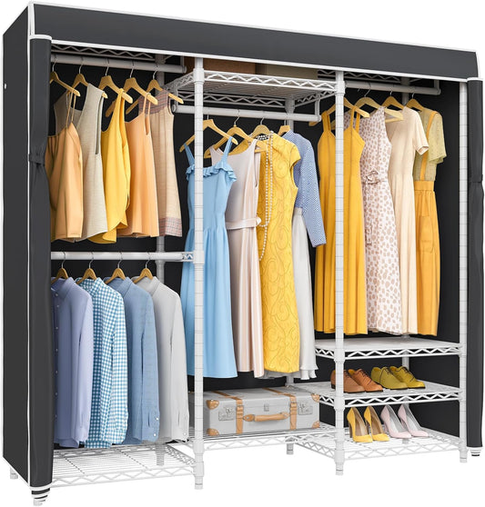 VIPEK V5C Covered Clothes Rack Heavy Duty Portable Closet Wardrobe, Freestanding White Metal Clothing Rack with Black Dustproof Cover, Adjustable Custom Closet Rack, 57.9"L x 17.3"W x 76.4"H (Medium)
