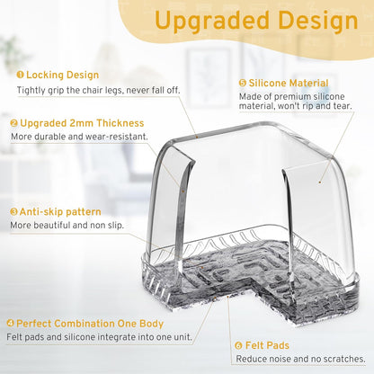 24PCS Square Chair Leg Floor Protectors, Furniture Sliders, Chair Leg Protectors for Hardwood Floors, Non-Slip Felt Furniture Pads, Silicone Cap Covers to Protect Floors, (Fit 1.5" - 2")