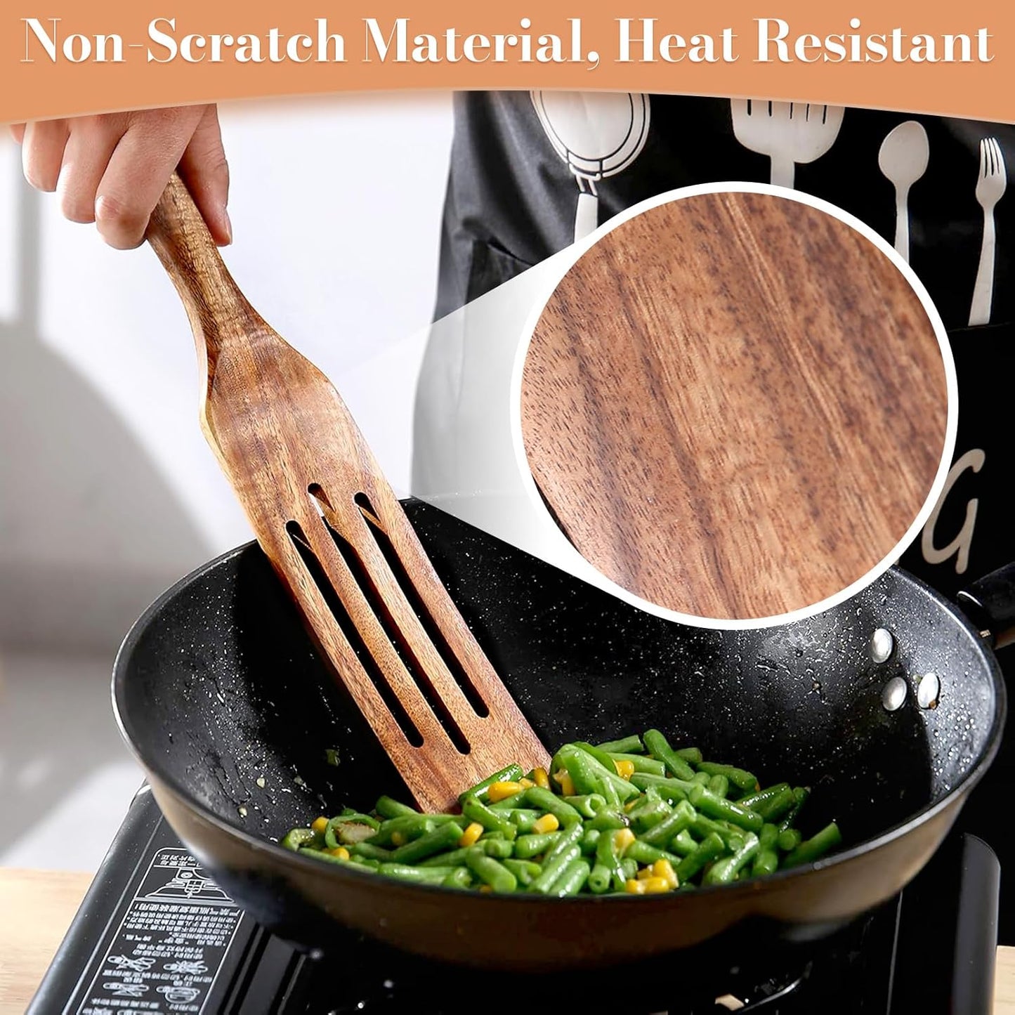 5 Pcs Wooden Spurtle Set, Natural Teak Kitchen Utensil Set Heat Resistant Non-Stick Wooden Spoons Tools for Cooking, Stirring, Mixing, Serving, Spurtles Kitchen Tools As Seen On TV