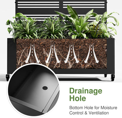 Casaphoria Metal Raised Garden Bed with Trellis and Wheels, 72"x47"x16" Planter Box for Climbing Plants, Vegetables & Vines, Features Drainage Holes and Privacy Screen (Black-Harold)