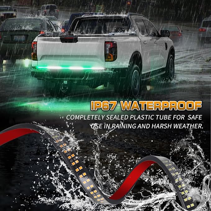 XRIDONSEN 48 inch Tailgate Green White Emergency Light Strip 288 LED Tail/Rear Window Strobe Lights Fire Fighter Lights Flashing Warning Hazard Safety Caution for Vehicles Fire dept Trucks Pickup POV