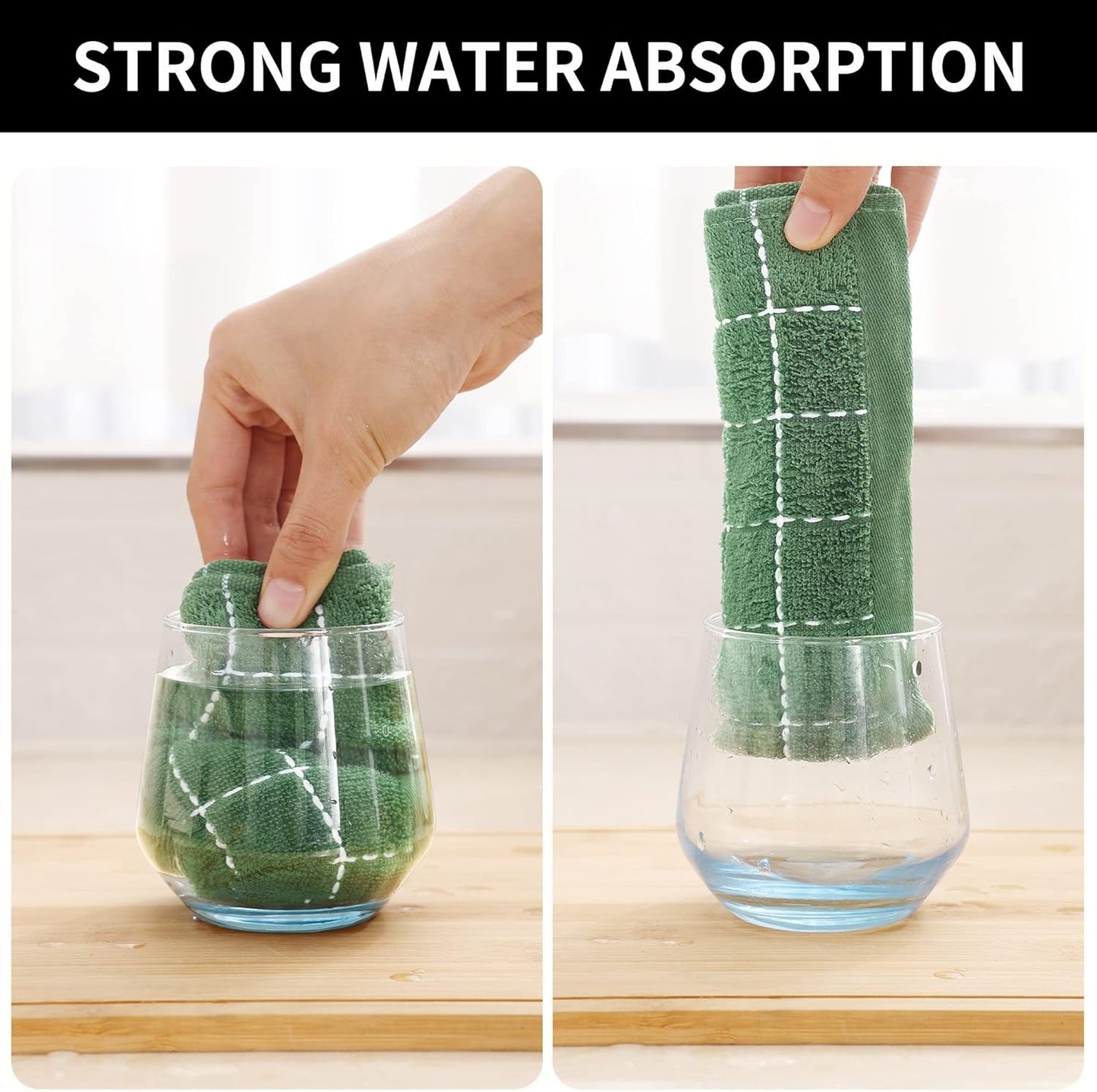 Homaxy 100% Cotton Terry Kitchen Dish Cloths, Ultra Soft and Absorbent Dish Towels for Kitchen, Suitable for Drying and Washing Dishes, 6 Pack, 12 x 12 Inches, Grass Green