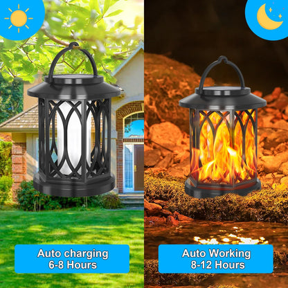Solar Lanterns Outdoor, Flickering Flames Outdoor Solar Lights Hanging Lanterns Waterproof Decoration Lighting for Garden,Tree,Table (2 Pack)