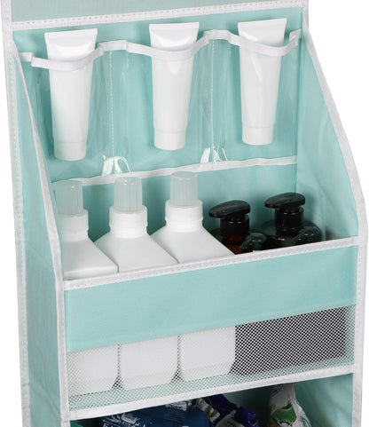 Univivi 5-Shelf Fabric Door Storage Over Door Hanging Organizer with 4 Large Pockets and 3 Small PVC Pockets Nursery Closet Cabinet Wall Mount Hanging Storage Organizers for Baby Nursery (Blue)