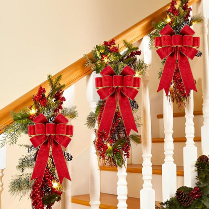 3pcs Large Christmas Bows Velvet Red Bows Holiday Red Christmas Bows Decorations for Wreath Velvet Bows Decor for Christmas Tree Topper, Front Door, Outdoor(14 * 12 inch)