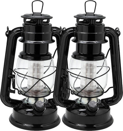 YAKii LED Vintage Lantern Metal Hanging Hurricane 12 LED Dimmer Switch Cold White Battery Operated Power Outage Indoor Camping Lighting Outdoor Brooklyn (Black 2 Pack)
