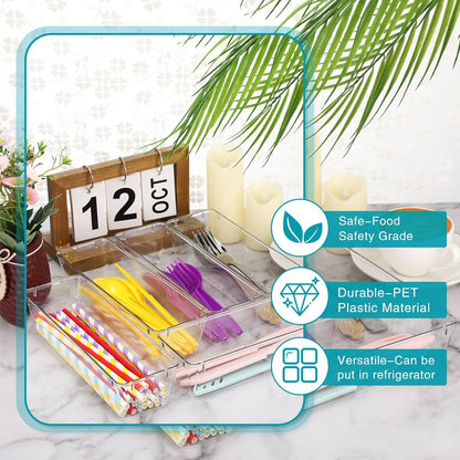 Maitys 12 Pcs Vanity Drawer Organizer 9 x 3 x 2 Inches Clear Plastic Utensil Organizers Kitchen Drawers Dividers for Office Desk Silverware Kitchen Utensils Cosmetics and Bathrooms(Clear)