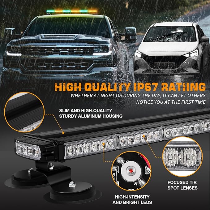 XRIDONSEN 28.4" 80 LED Roof Top Strobe Lights Amber Green Emergency Lights Warning Flashing Safety Beacon Double Side Traffic Advisor Lights Magnetic Base for Plow Trucks Construction Vehicles Pickup
