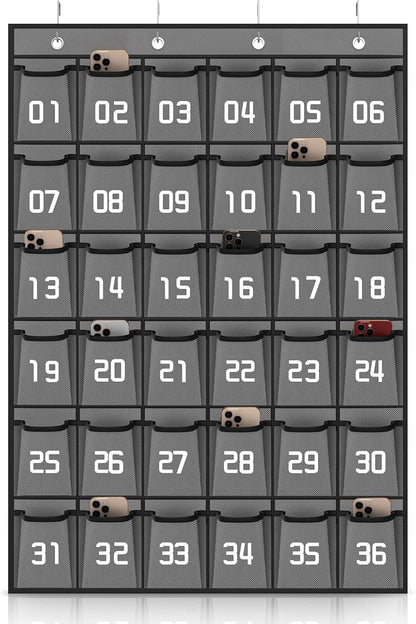Loghot Classroom Accessories Closet Pocket Chart for Cell Phones Holder Wall Door Hanging Organizer (36 Pockets Gray)