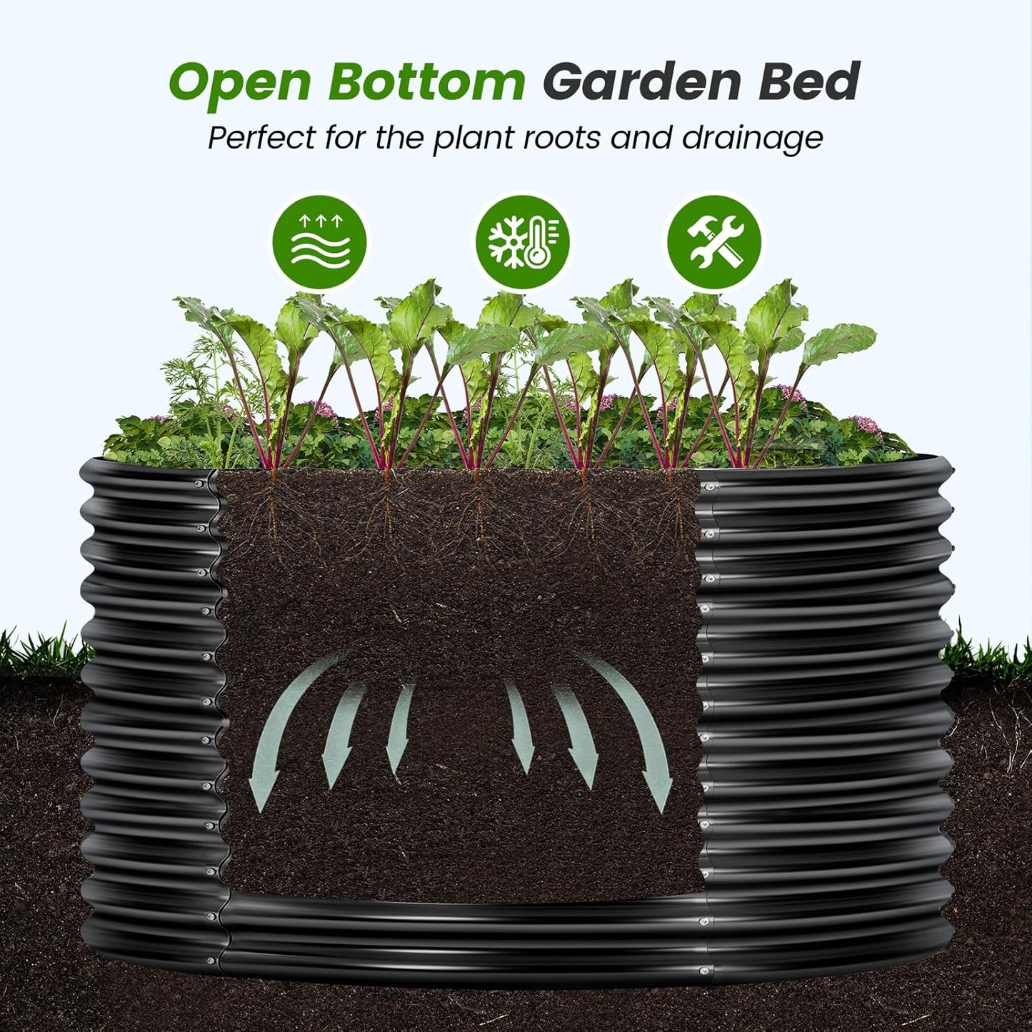 Land Guard 4×4×3ft Galvanized Raised Garden Bed Kit, Round Galvanized Planter Raised Garden Boxes Outdoor, Large Metal Raised Garden Beds for Vegetables, Grey