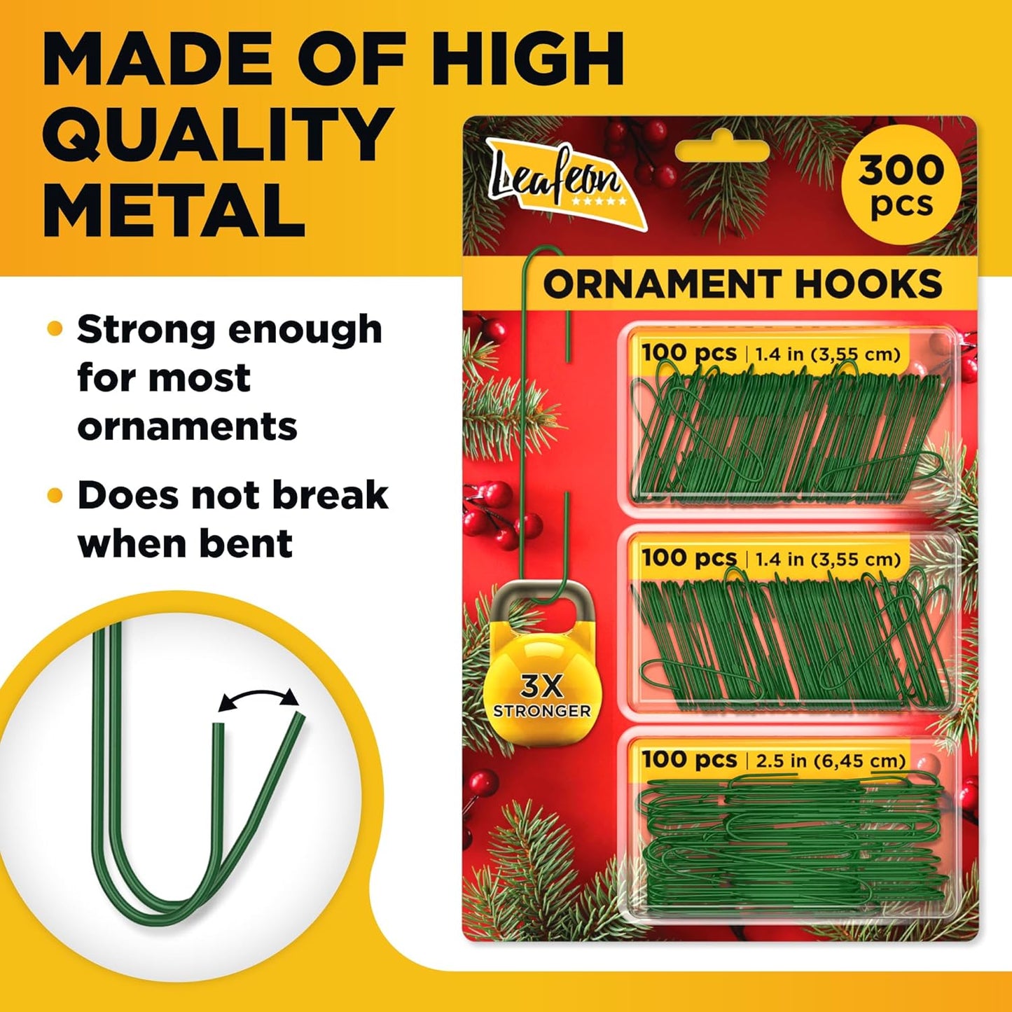 Leafeon 300 Pack Christmas Ornament Hooks for Christmas Tree Decoration – The Best Holiday Ornament Hangers (Green)