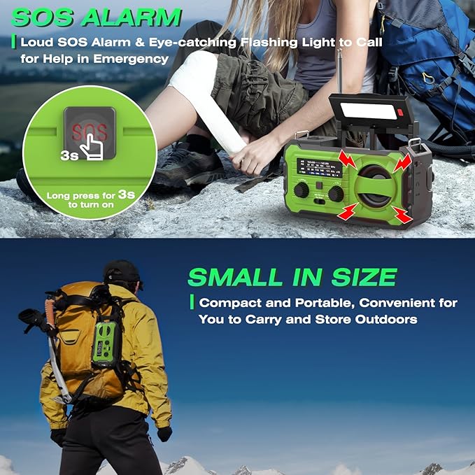 Emergency Weather Radio 37000mWh Solar Hank Crank Radio USB Charged with NOAA/AM/FM, Flashlight, Reading Light, SOS Alarm for Emergency Kit for Indoor Outdoor Power Outage Survival Essentials