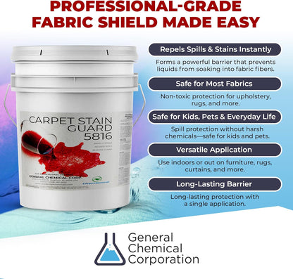 General Chemical Stain Shield Spray - Safe Fabric Protector Spritz and Stain Guard 5816 for Upholstery, Carpets, Rugs, Drapes & More - Impermeable Protectant Spray for Outdoor & Indoor Use - 5 Gallon
