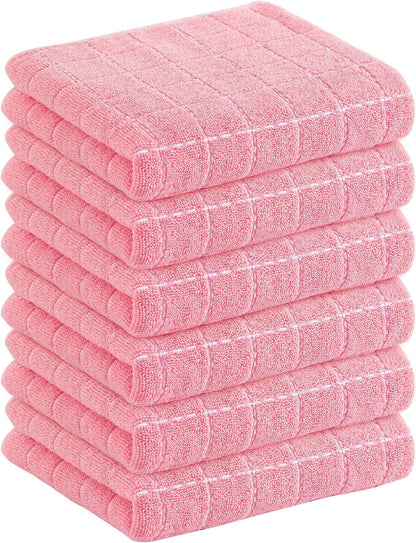 Homaxy 100% Cotton Terry Kitchen Towels(Pink, 13 x 28 inches), Checkered Designed, Soft and Super Absorbent Dish Towels, 6 Pack