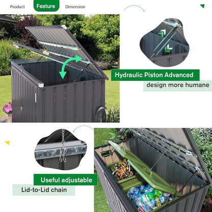 AECOJOY Outdoor Trash Can Storage Shed, 46 Cu.Ft Outside Garbage Can Storage Shed, Dark Grey Outdoor Horizontal Storage Cabinet Waterproof, Bike Sheds & Outdoor Storage Clearance