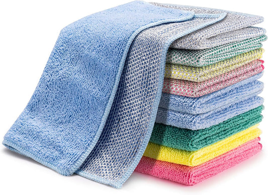 2 in 1 Microfiber Cleaning Cloth Kitchen Towels, Non Scratch Wire Dishcloth Cleaning Rags for Washing Dishes, Multipurpose Microfiber Towels for Cars, Kitchen, Wall and Window Cleaner