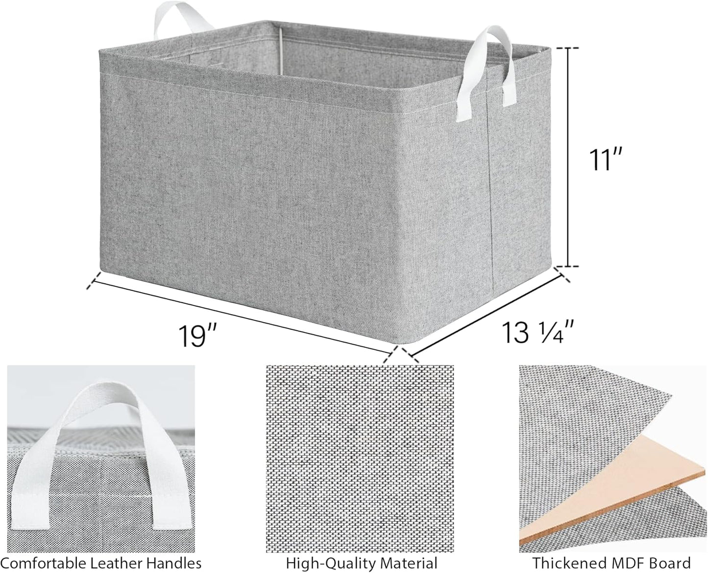 StorageWorks 45L Large Storage Bins for Closet and Shelves, Fabric Organizer Baskets with Handles for Clothes, Towels, Collapsible Storage Basket, Gray, 2-Pack